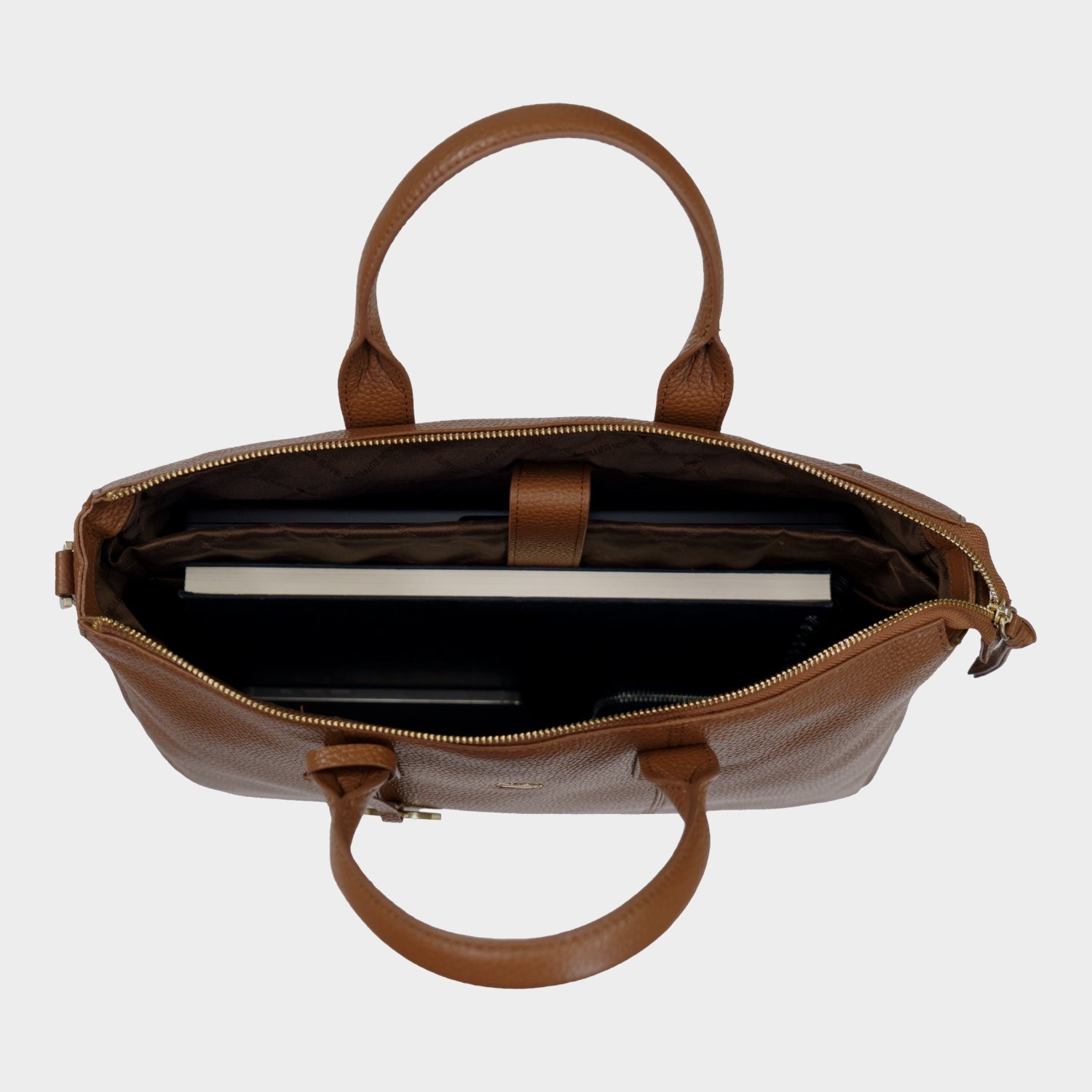 HANNA Damen Leder Businesstasche mit Laptopfach saddle brown