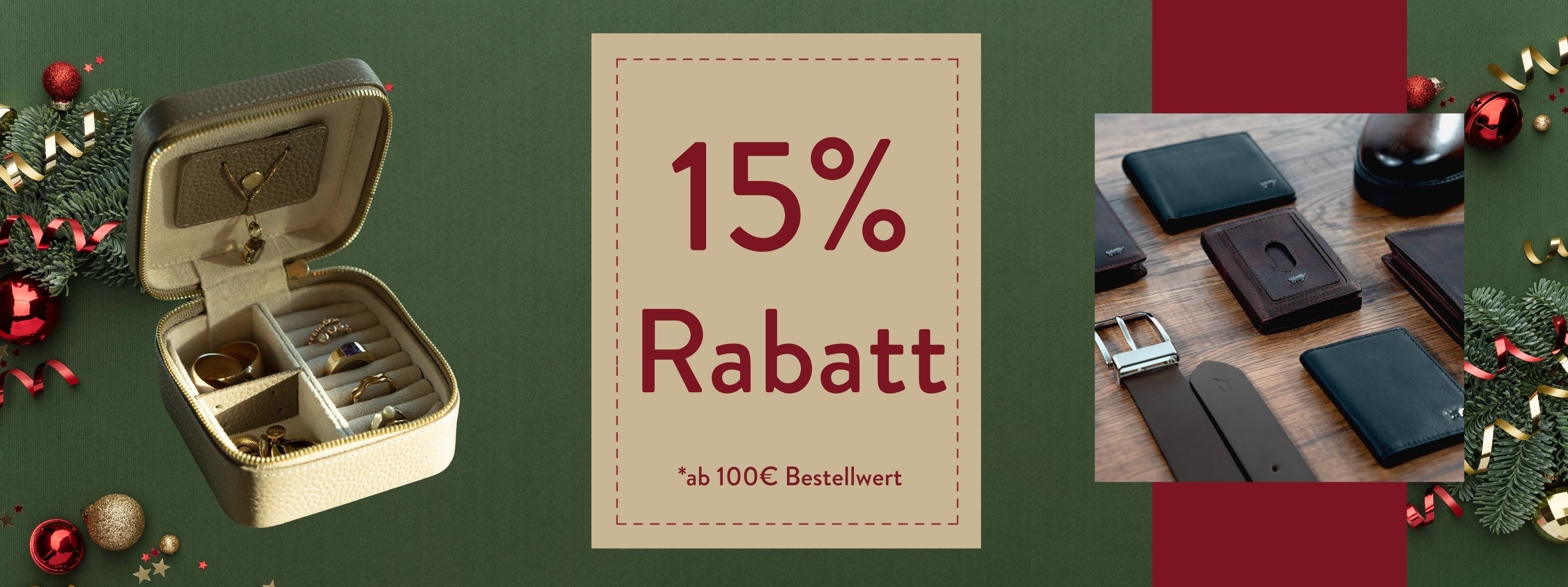 Banner Weihnachts-Aktion 15% ab 100€ Bestellwert Desktop