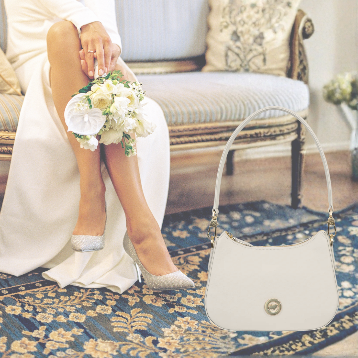 weiße Brauttasche aus Leder