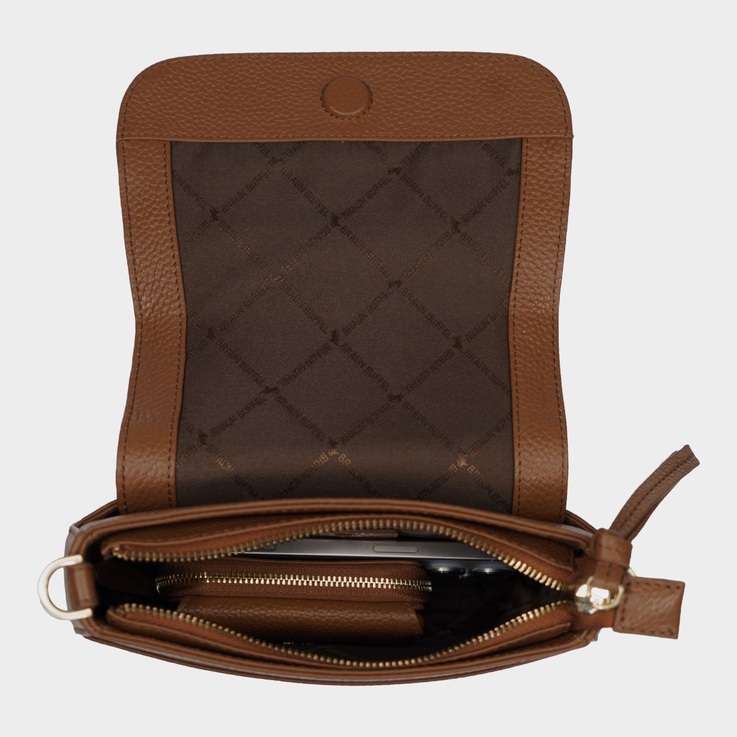 Innenansicht HANNA Flap Bag XS saddle brown