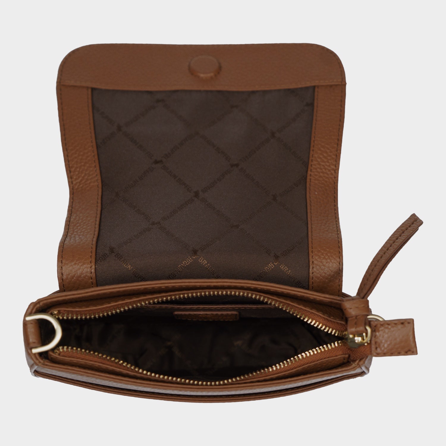 Innenansicht HANNA Flap Bag XS saddle brown