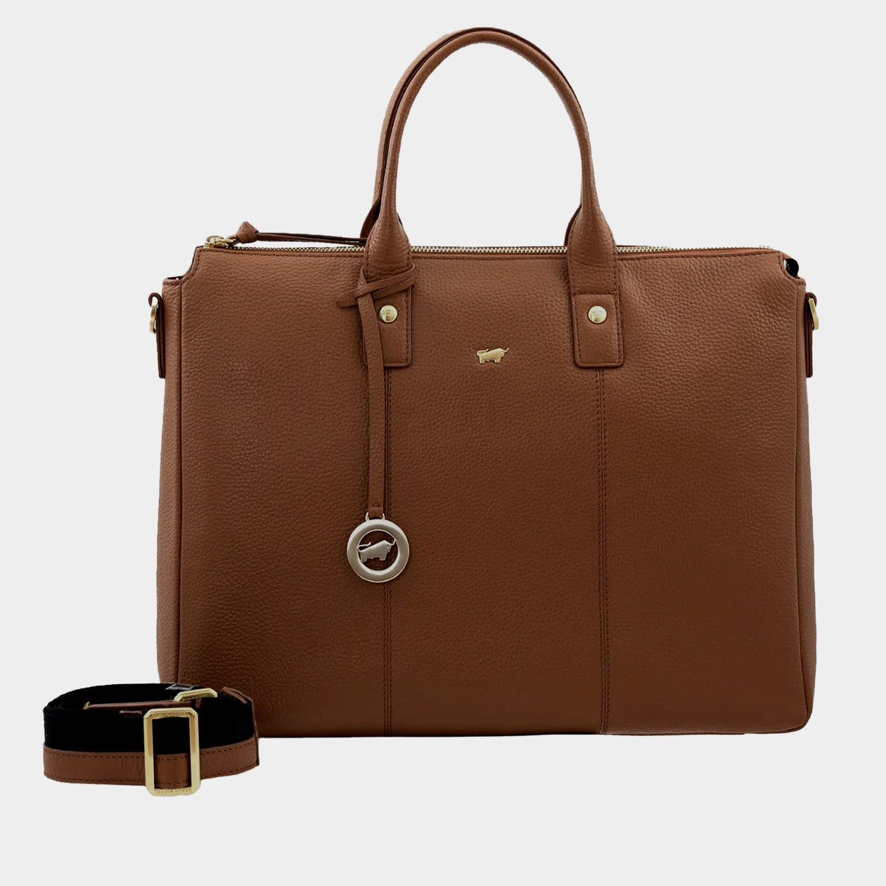 HANNA Damen Leder Businesstasche mit Laptopfach saddle brown