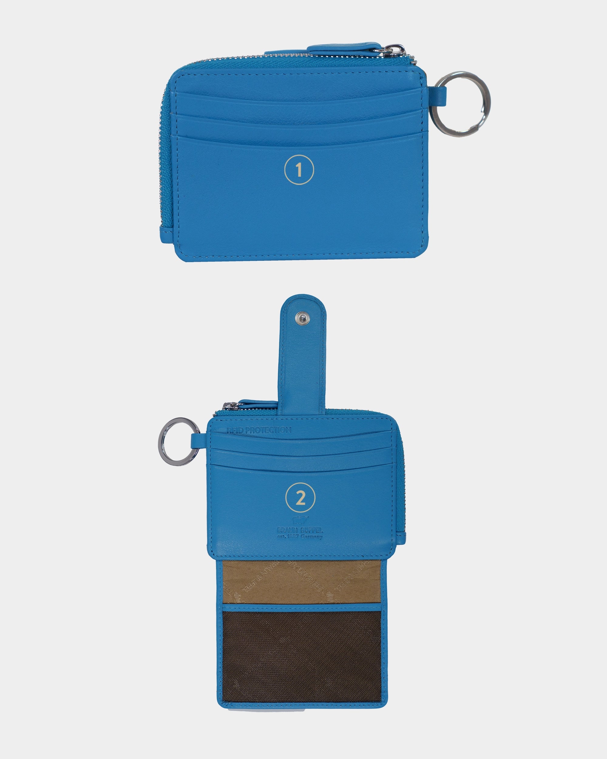 Personalisierung JOY RFID Kartenbörse mit Schlüsselring 8CS indigo blue