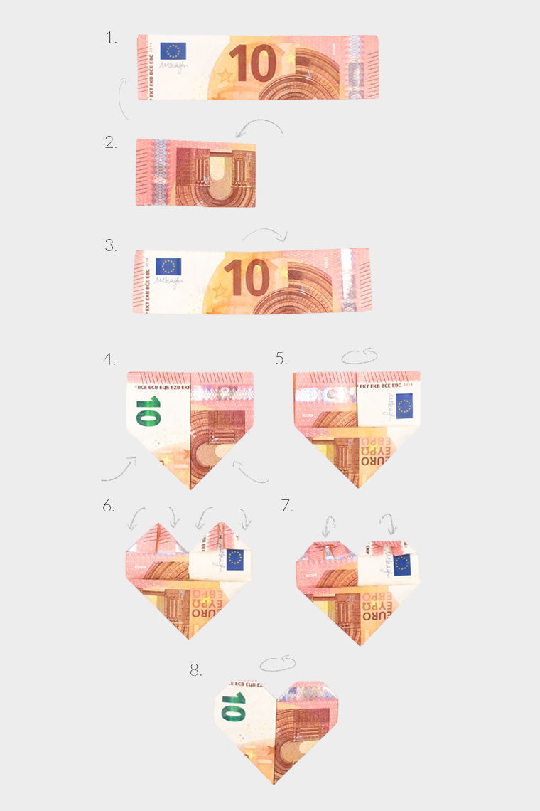 10€ Geldschein wird zu einem Herz gefaltet